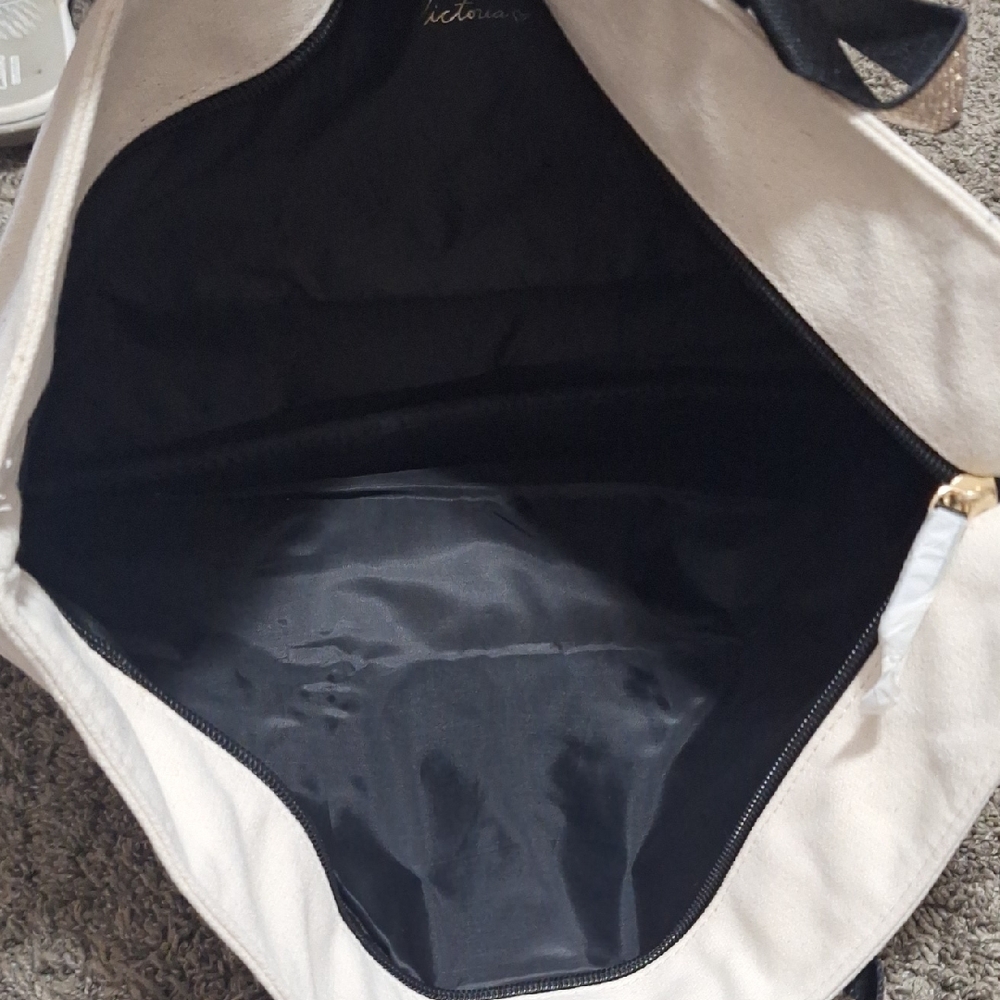 Victoria's Secret Sparkling Gliyter Gold and Cream Large Zip Tote - Picture 3 of 5